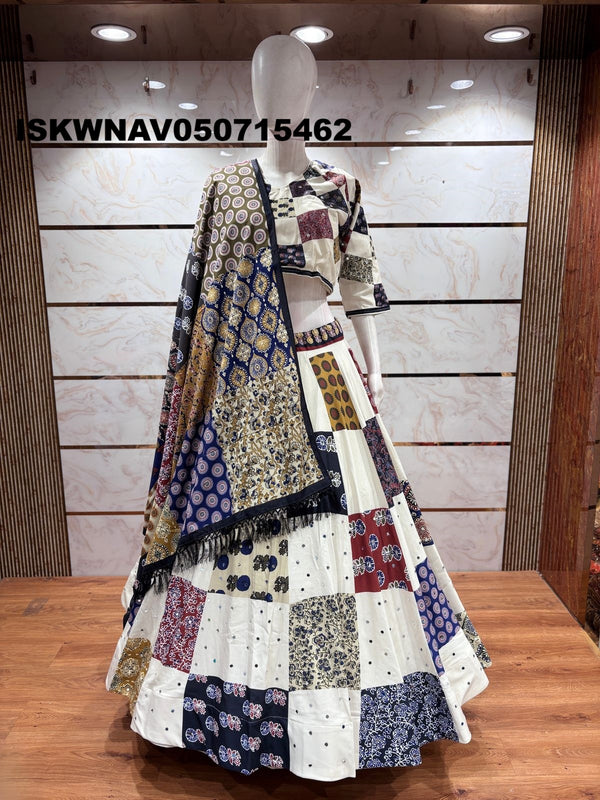 Digital Printed Maslin Cotton Lehenga With Blouse And Dupatta-ISKWNAV050715462