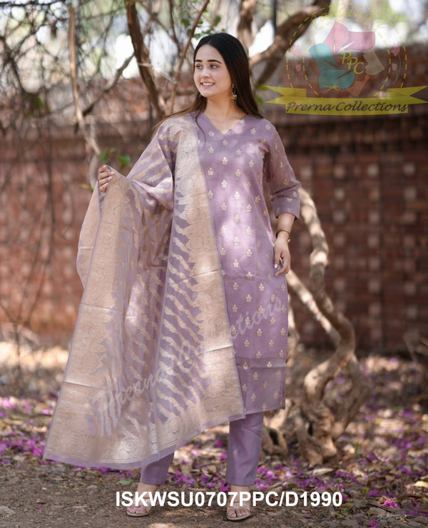 Chanderi Banarasi Silk Kurti With Silk Pant And Banarasi Silk Dupatta-ISKWSU0707PPC/D1990