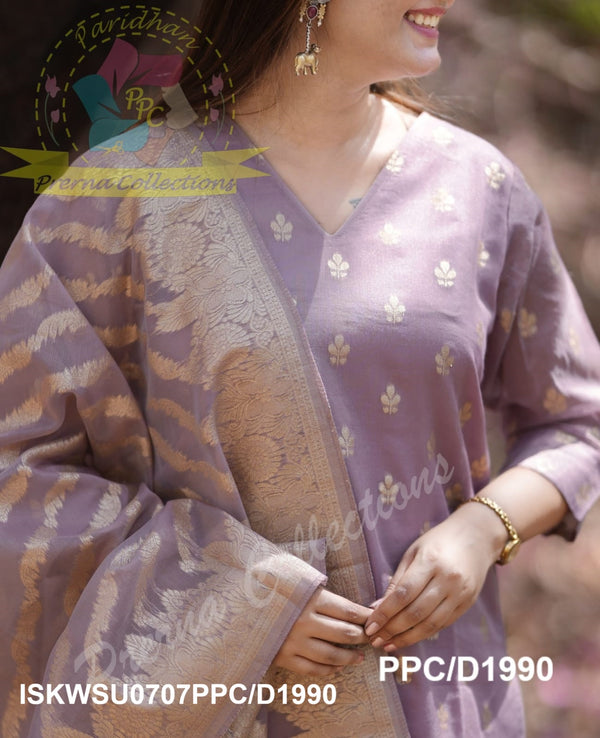 Chanderi Banarasi Silk Kurti With Silk Pant And Banarasi Silk Dupatta-ISKWSU0707PPC/D1990