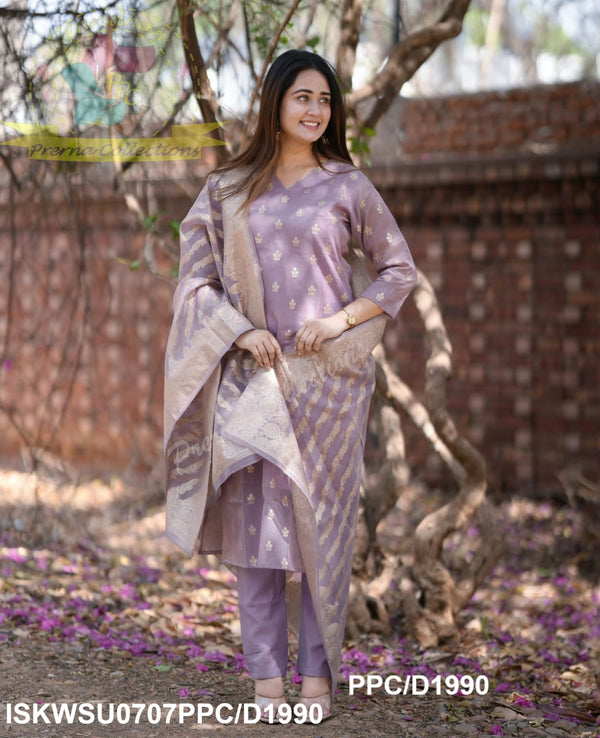 Chanderi Banarasi Silk Kurti With Silk Pant And Banarasi Silk Dupatta-ISKWSU0707PPC/D1990