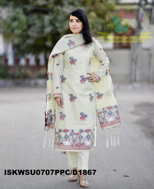Chanderi Cotton Silk Kurti With Cotton Pant And Woven Dupatta-ISKWSU0707PPC/D1867