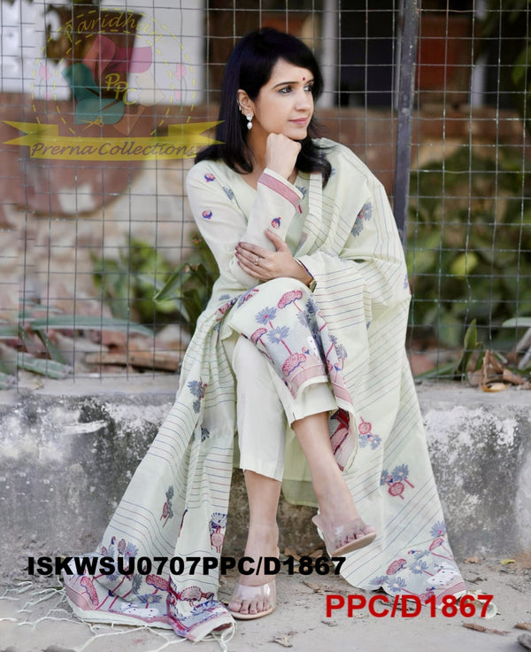 Chanderi Cotton Silk Kurti With Cotton Pant And Woven Dupatta-ISKWSU0707PPC/D1867