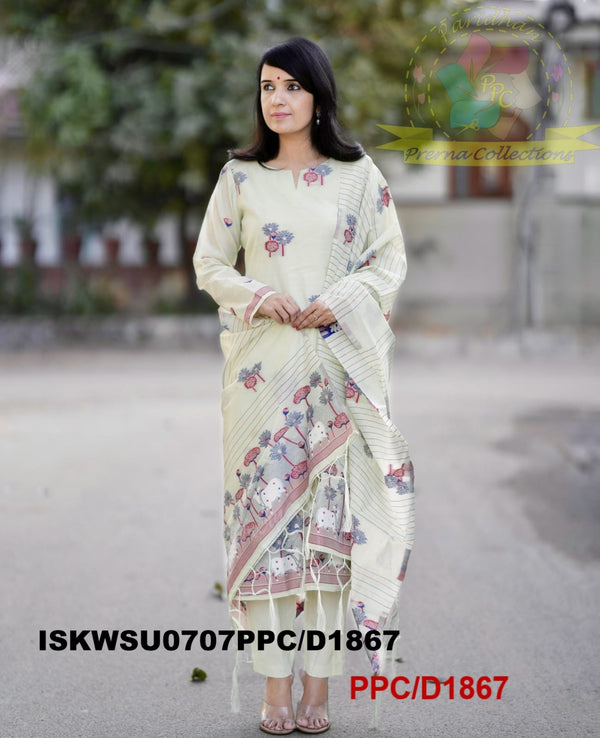 Chanderi Cotton Silk Kurti With Cotton Pant And Woven Dupatta-ISKWSU0707PPC/D1867