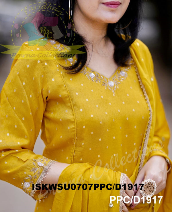 Embroidered Silk Weaved Banarasi Kurti With Pant And Chinon Dupatta-ISKWSU0707PPC/D1917