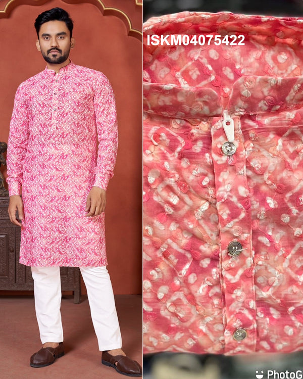 Men's Digital Printed Cotton Schiffli Kurta With Cotton Pajama-ISKM04075422
