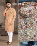 Men's Digital Printed Cotton Schiffli Kurta With Cotton Pajama-ISKM04075422