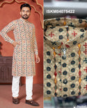 Men's Digital Printed Cotton Schiffli Kurta With Cotton Pajama-ISKM04075422