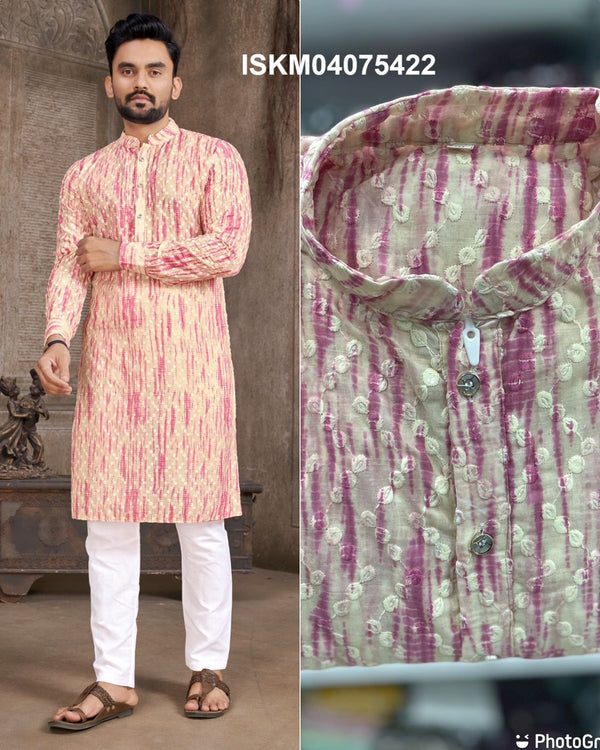 Men's Digital Printed Cotton Schiffli Kurta With Cotton Pajama-ISKM04075422