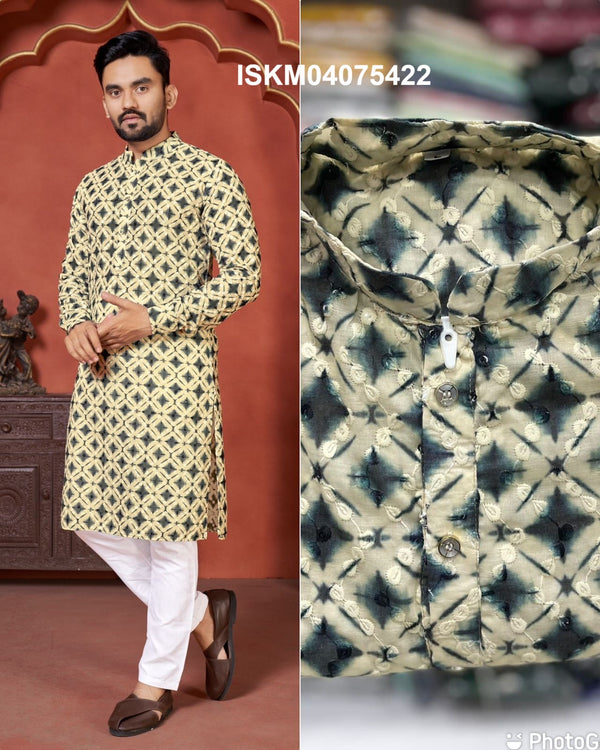 Men's Digital Printed Cotton Schiffli Kurta With Cotton Pajama-ISKM04075422