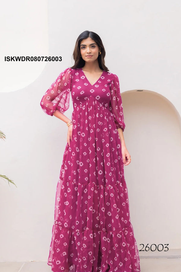 Digital Printed Georgette Dress-ISKWDR080726003
