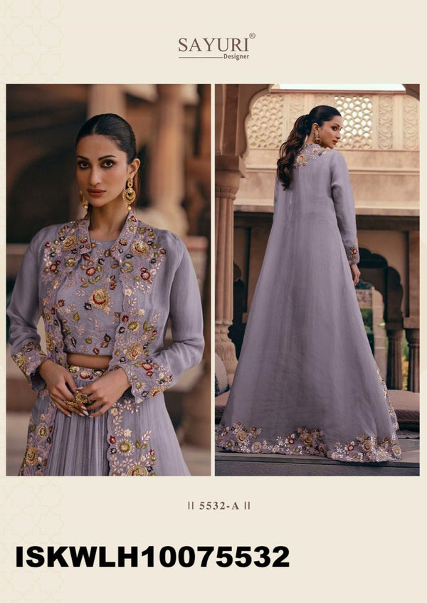Embroidered Chinon Silk Lehenga With Blouse And Organza Silk Shrug-ISKWLH10075532