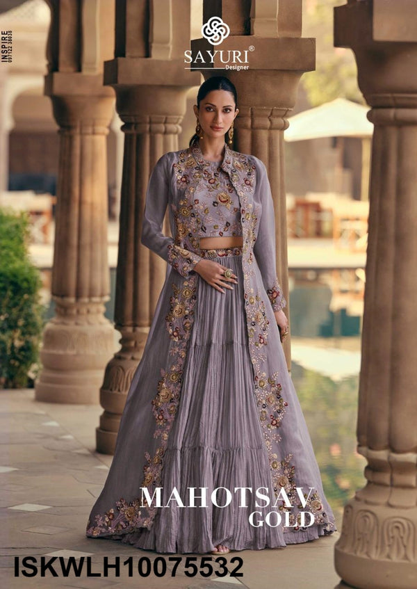Embroidered Chinon Silk Lehenga With Blouse And Organza Silk Shrug-ISKWLH10075532