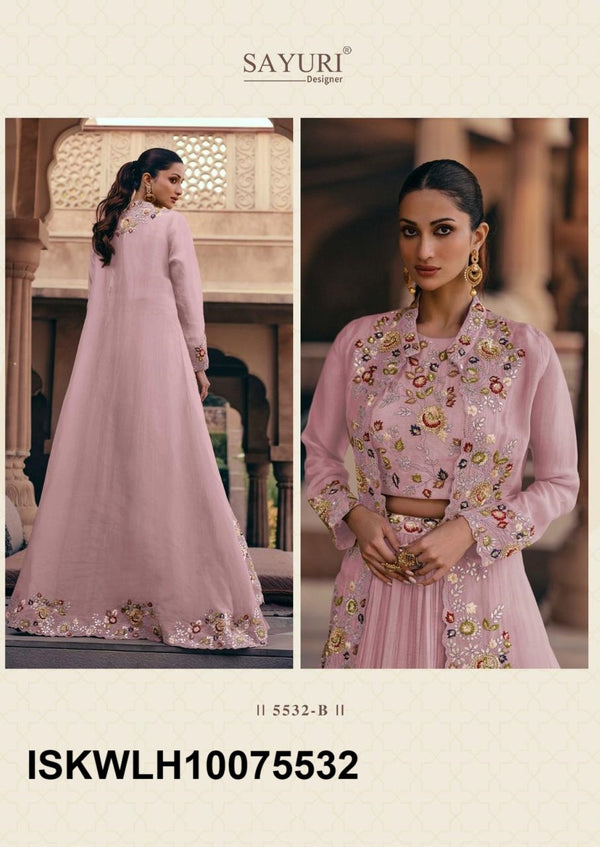Embroidered Chinon Silk Lehenga With Blouse And Organza Silk Shrug-ISKWLH10075532