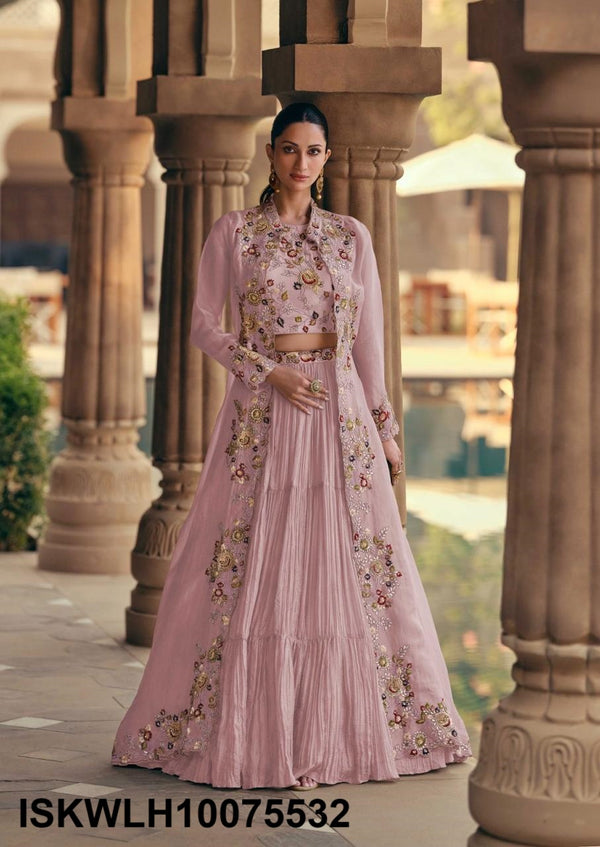 Embroidered Chinon Silk Lehenga With Blouse And Organza Silk Shrug-ISKWLH10075532