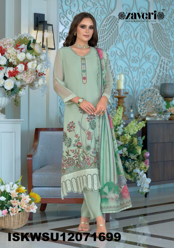 Embroidered Organza Kurti With Silk Pant And Digital Printed Dupatta-ISKWSU12071699