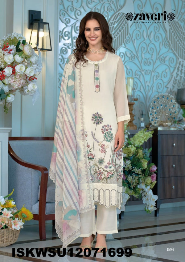 Embroidered Organza Kurti With Silk Pant And Digital Printed Dupatta-ISKWSU12071699