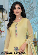 Embroidered Organza Kurti With Silk Pant And Digital Printed Dupatta-ISKWSU12071699
