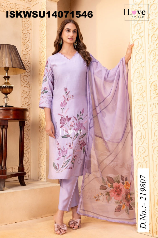 Embroidered Silk Kurti With Pant And Printed Dupatta-ISKWSU14071546