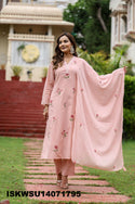 Embroidered Cotton A-Line Kurti With Pant And Dupatta-ISKWSU14071795
