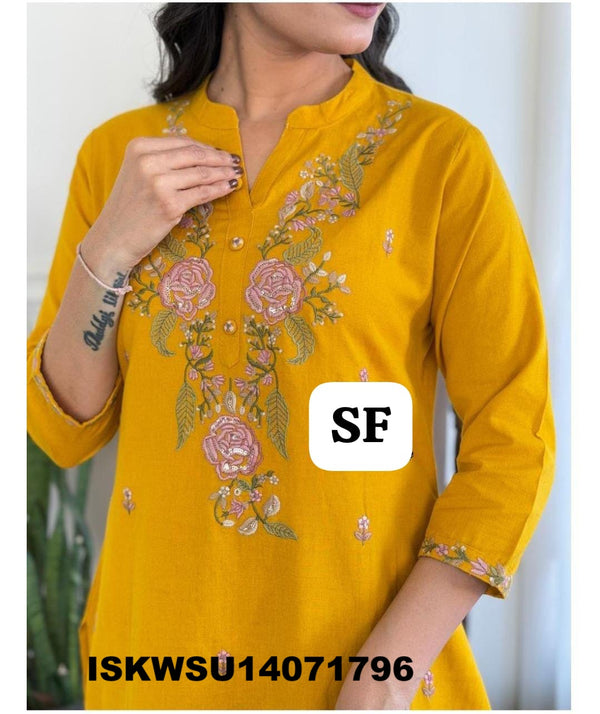 Embroidered Cotton Kurti With Pant And Dupatta-ISKWSU14071796
