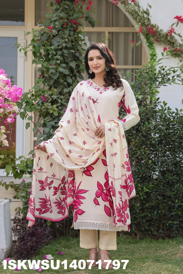 Printed Cotton Kurti With Pant And Dupatta-ISKWSU14071797