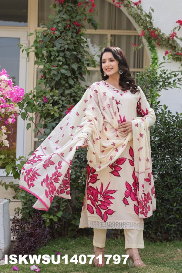 Printed Cotton Kurti With Pant And Dupatta-ISKWSU14071797