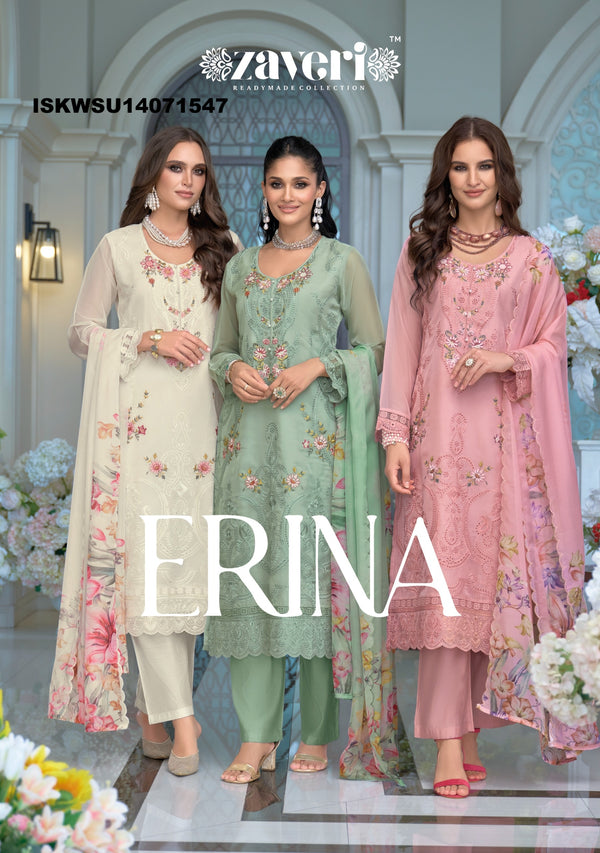 Embroidered Organza Kurti With Silk Pant And Digital Printed Dupatta-ISKWSU14071547