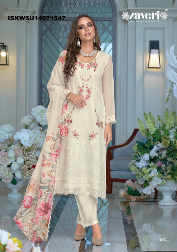 Embroidered Organza Kurti With Silk Pant And Digital Printed Dupatta-ISKWSU14071547