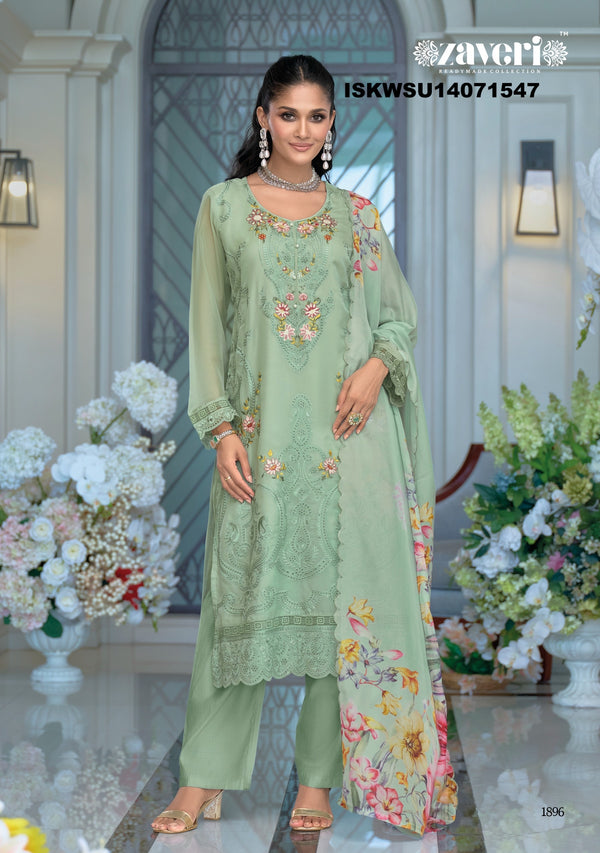 Embroidered Organza Kurti With Silk Pant And Digital Printed Dupatta-ISKWSU14071547