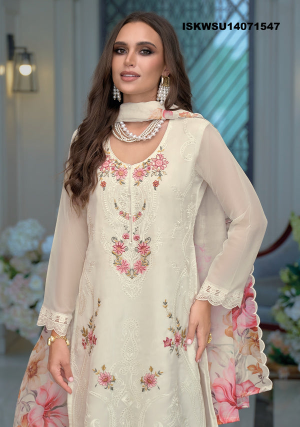 Embroidered Organza Kurti With Silk Pant And Digital Printed Dupatta-ISKWSU14071547