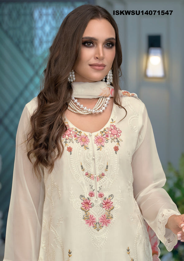 Embroidered Organza Kurti With Silk Pant And Digital Printed Dupatta-ISKWSU14071547