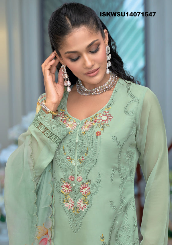 Embroidered Organza Kurti With Silk Pant And Digital Printed Dupatta-ISKWSU14071547