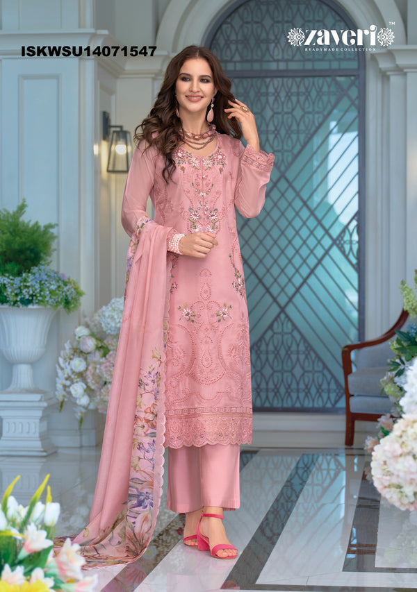 Embroidered Organza Kurti With Silk Pant And Digital Printed Dupatta-ISKWSU14071547