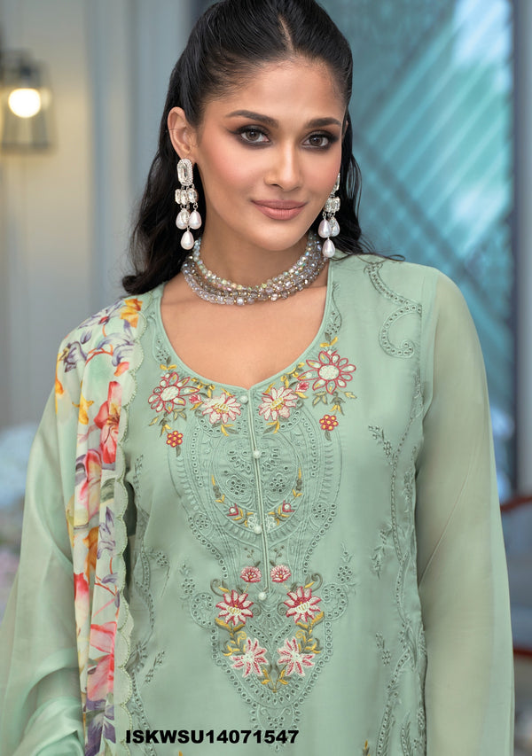Embroidered Organza Kurti With Silk Pant And Digital Printed Dupatta-ISKWSU14071547