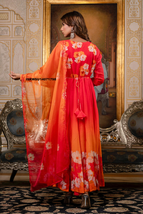 Embroidered Chiffon Anarkali Kurti with Pant And Dupatta-ISKWSU14071798