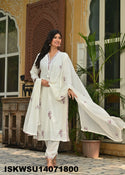 Embroidered Cotton Kurti With Pant And Dupatta-ISKWSU14071800