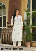 Embroidered Cotton Kurti With Pant And Dupatta-ISKWSU14071800