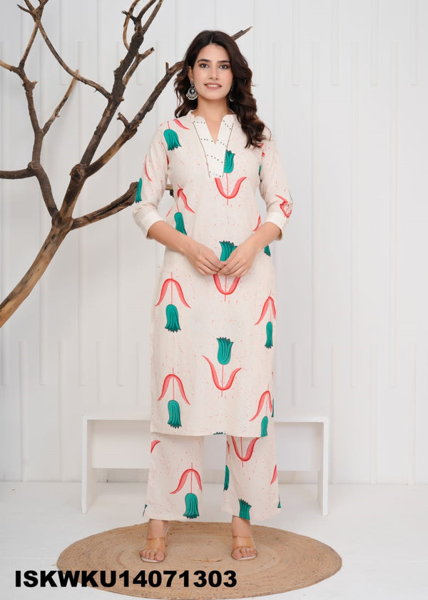 Printed Cotton Kurti With Pant-ISKWKU14071303