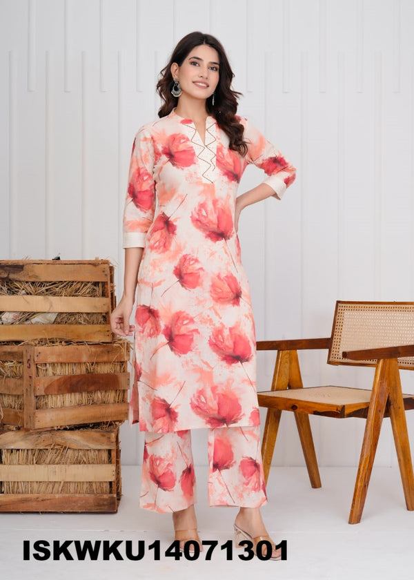 Printed Cotton Kurti With Pant-ISKWKU14071301