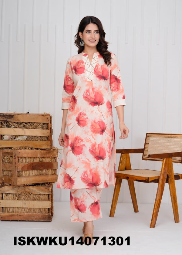 Printed Cotton Kurti With Pant-ISKWKU14071301