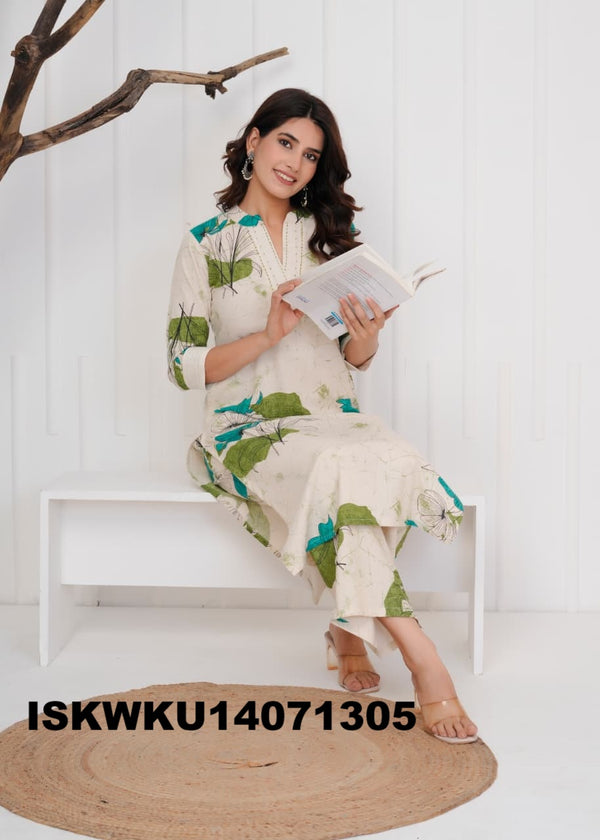 Printed Cotton Kurti With Pant-ISKWKU14071305