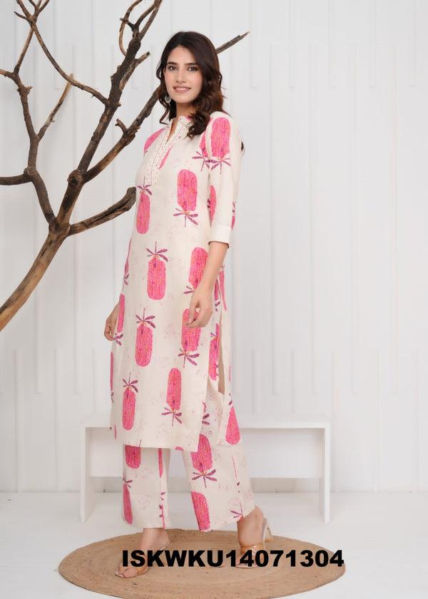 Printed Cotton Kurti With Pant-ISKWKU14071304