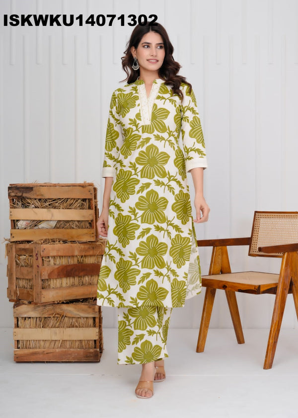 Printed Cotton Kurti With Pant-ISKWKU14071302