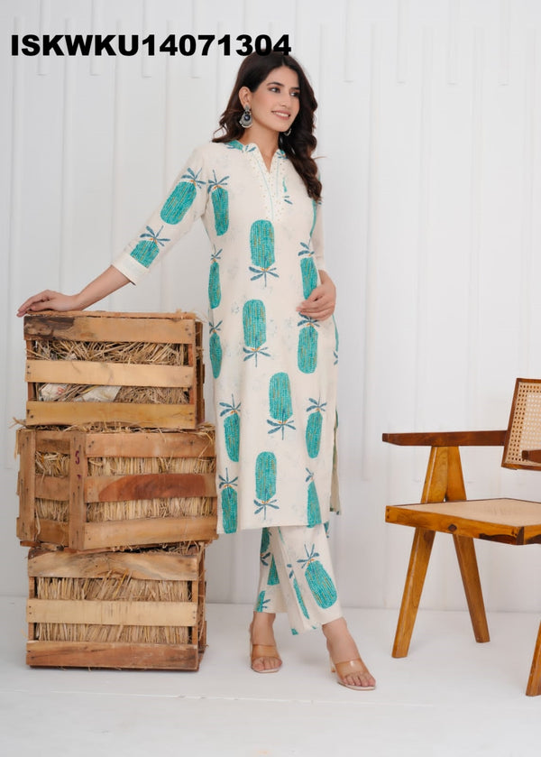 Printed Cotton Kurti With Pant-ISKWKU14071304