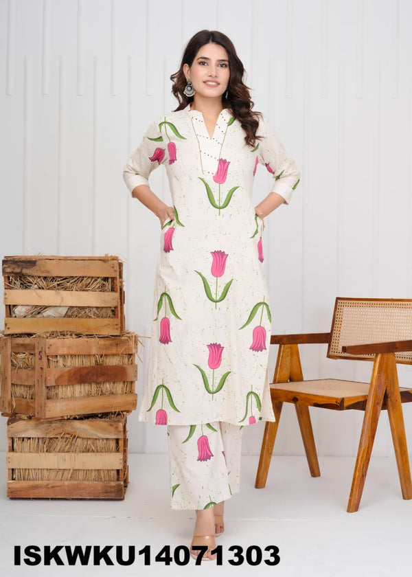 Printed Cotton Kurti With Pant-ISKWKU14071303