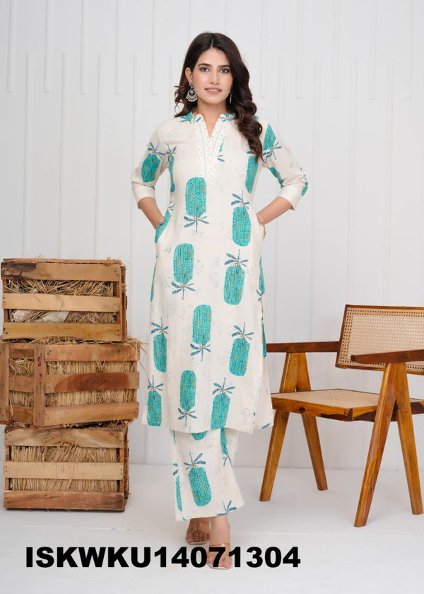 Printed Cotton Kurti With Pant-ISKWKU14071304