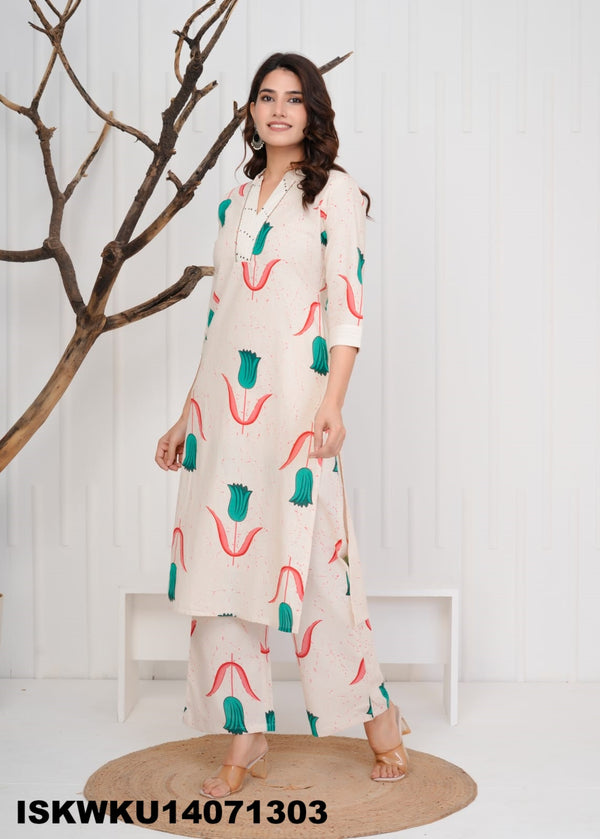Printed Cotton Kurti With Pant-ISKWKU14071303
