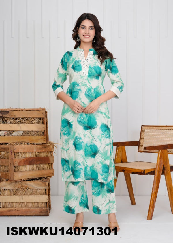Printed Cotton Kurti With Pant-ISKWKU14071301