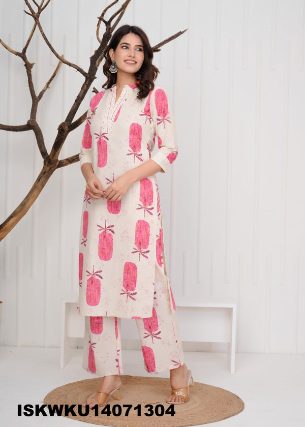 Printed Cotton Kurti With Pant-ISKWKU14071304