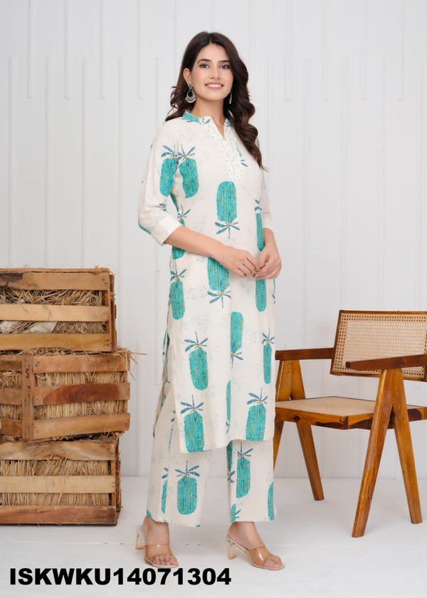 Printed Cotton Kurti With Pant-ISKWKU14071304